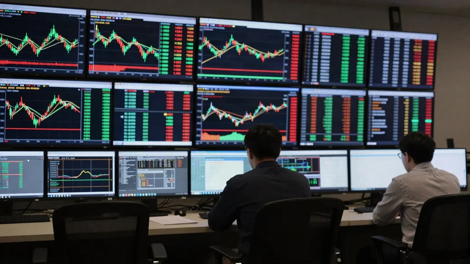Market data screens showing price movements across several instruments