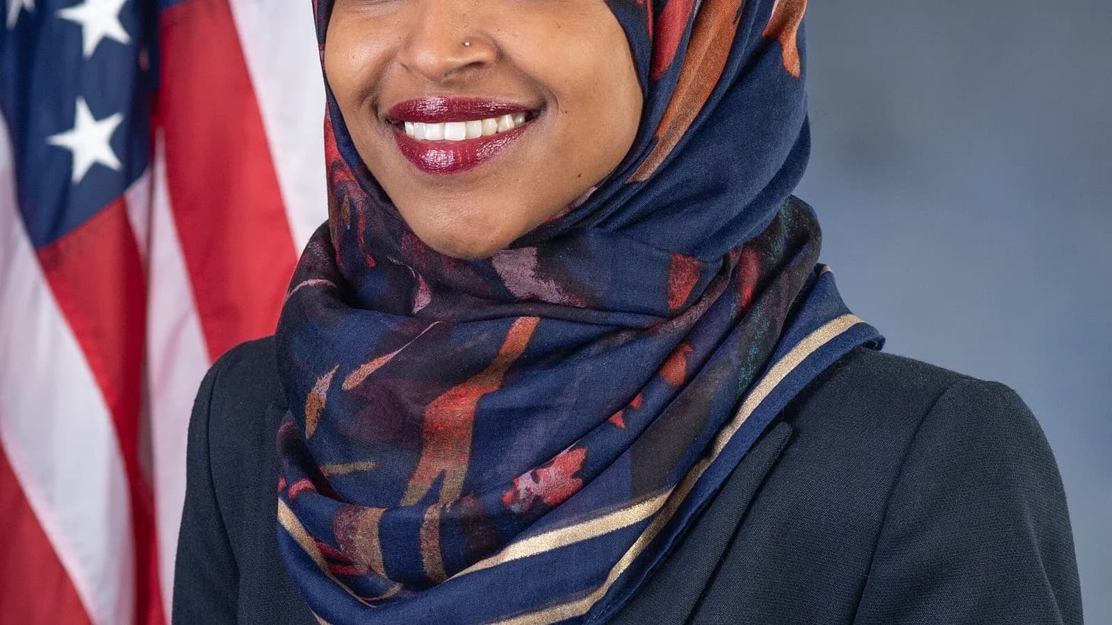 The official congressional portrait of Representative Ilhan Omar, taken in December 2018, a file photograph and not from Monday's search