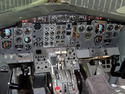The flight deck of a Boeing 737 on display in a museum, photographed in August 2008, illustrative of the type of cockpit involved and not the flydubai aircraft or its crew