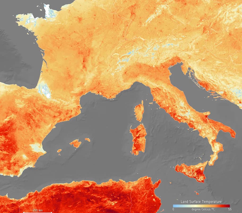 People seeking shade and drinking water during an extreme heatwave in a French city