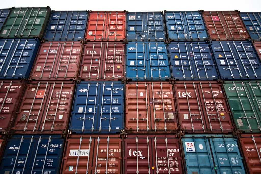 Container ships and cranes operating at a major international port