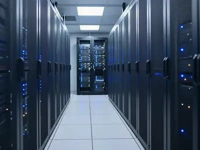 Rows of server racks in a data centre corridor