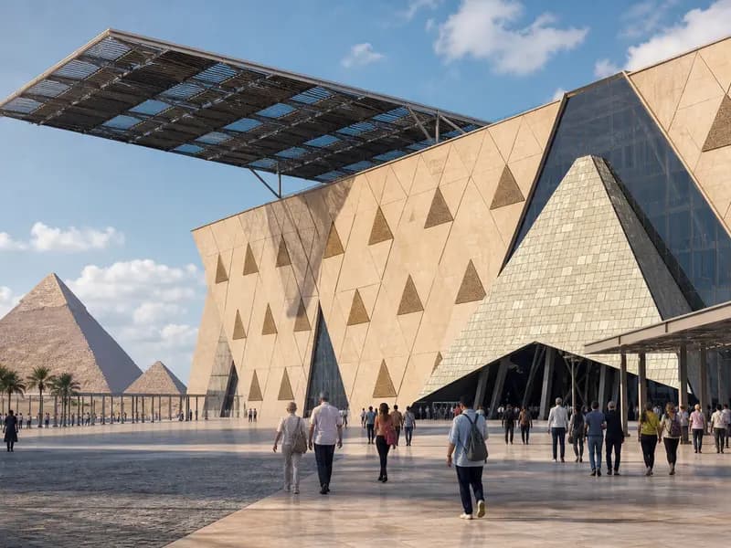 The Grand Egyptian Museum near Giza with solar technology integrated into its architecture