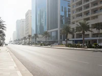 A quiet city street in the Gulf during the summer heat