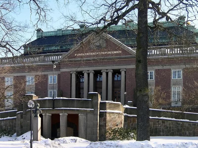The main building of the Royal Swedish Academy of Sciences, which awards the economics prize, in the snow at Frescati in Stockholm, photographed in 2006, a file photograph and not from Monday's announcement