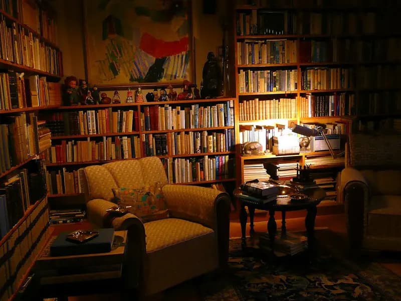 small home library reading corner