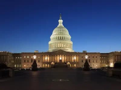 The west front of the United States Capitol at dusk, photographed in 2013