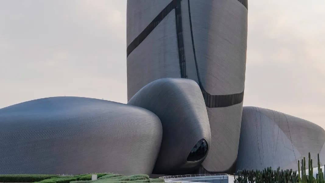 The King Abdulaziz Center for World Culture, known as Ithra, a cluster of rounded grey pods and a tall tower in Dhahran, Saudi Arabia, photographed on 16 March 2024, a file photograph of a landmark in the Aramco complex and not of the damaged headquarters building