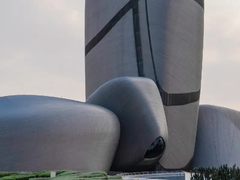 The King Abdulaziz Center for World Culture, known as Ithra, a cluster of rounded grey pods and a tall tower in Dhahran, Saudi Arabia, photographed on 16 March 2024, a file photograph of a landmark in the Aramco complex and not of the damaged headquarters building
