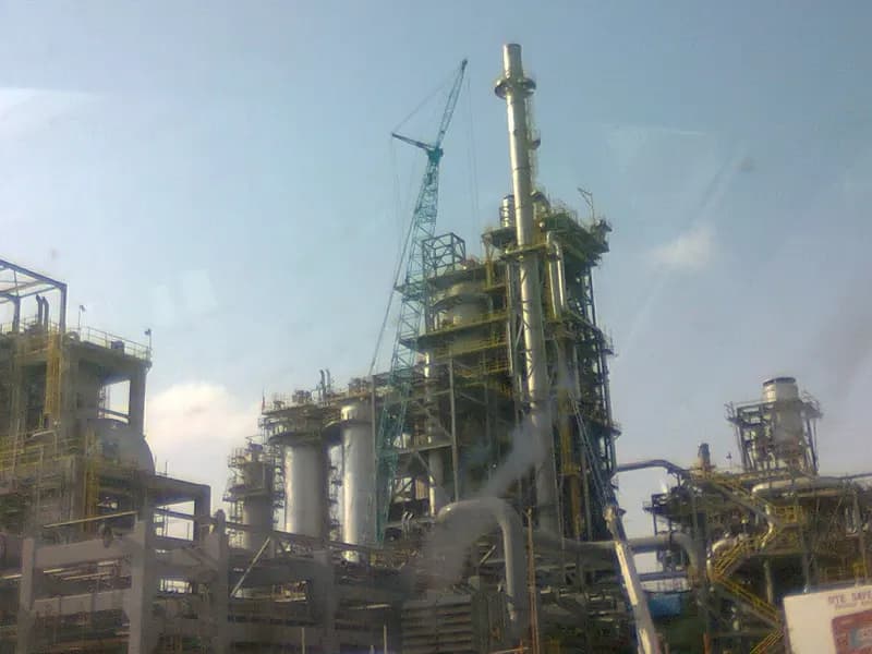 Process towers and pipework of the SATORP refinery, the Saudi Aramco and TotalEnergies joint venture at Jubail, Saudi Arabia, photographed on 3 January 2013 during construction, a file photograph of an Aramco facility and not of the Dhahran headquarters or Wednesday's strike