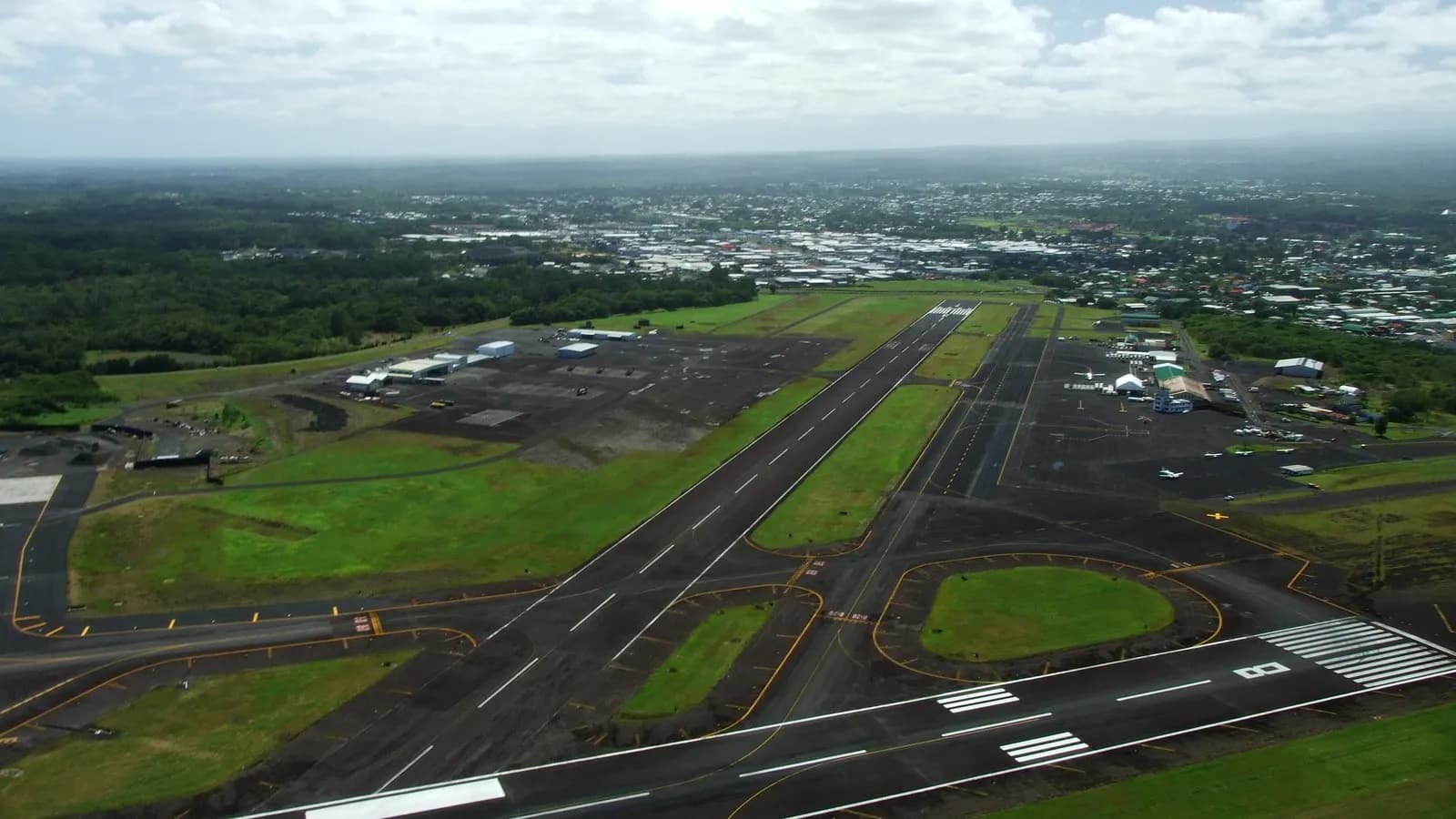 An aircraft coming in to land at Hilo International Airport on Hawaii's Big Island, the airport where flights were cancelled ahead of Hurricane Nolo, photographed in March 2013