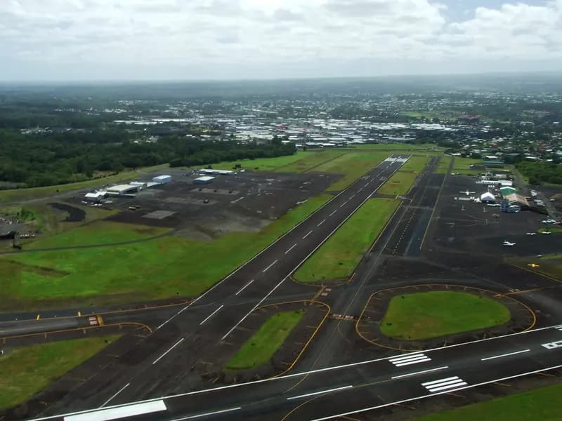 An aircraft coming in to land at Hilo International Airport on Hawaii's Big Island, the airport where flights were cancelled ahead of Hurricane Nolo, photographed in March 2013