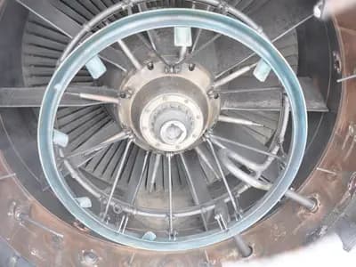 An industrial gas turbine assembly in a plant hall