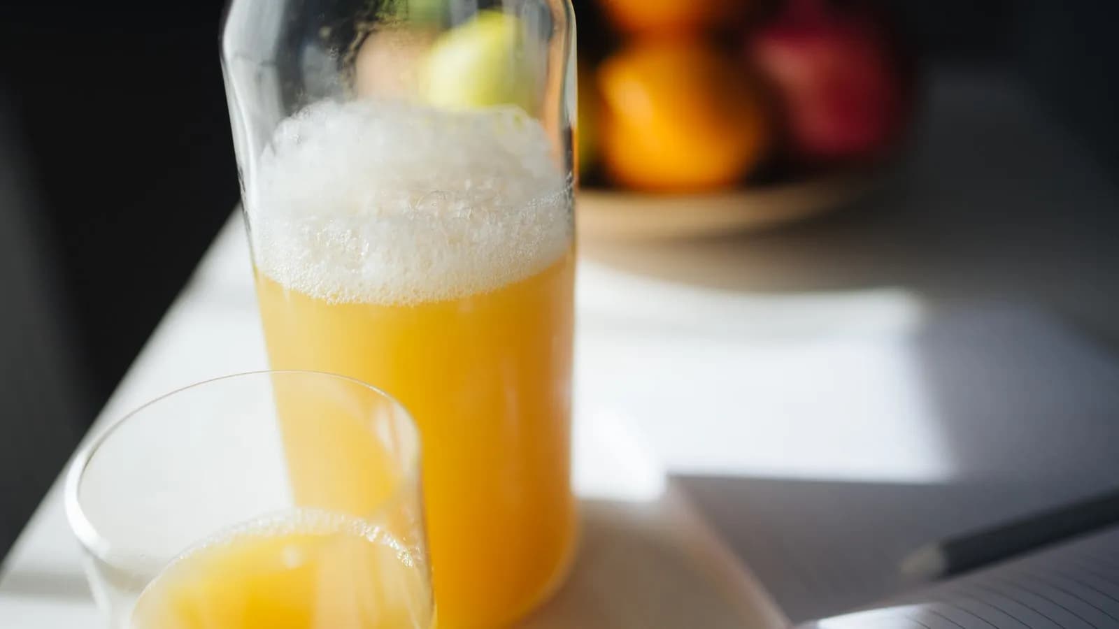 A glass of freshly squeezed orange juice
