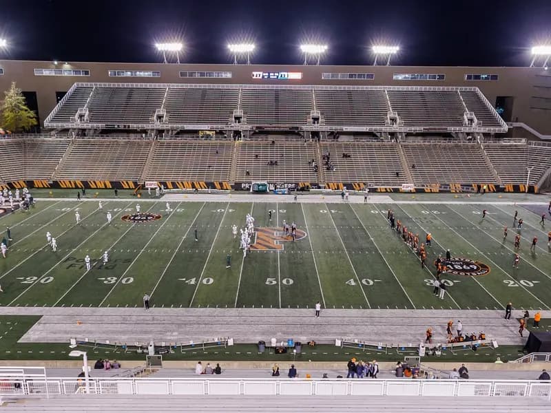 A night game at Princeton Stadium, illustrative of college football under lights and not the Indiana-Northwestern game itself, photographed in November 2024