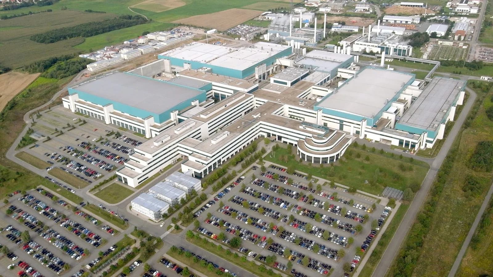 An aerial view of GlobalFoundries' Fab 1 chip factory in Dresden, Germany, photographed on 26 July 2011, a file photograph illustrative of a GlobalFoundries fab and not of the Malta, New York site