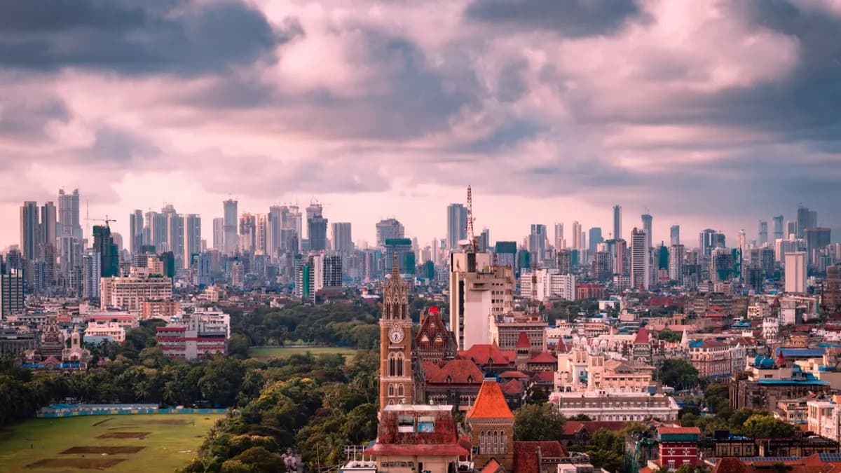 The Mumbai skyline with the Rajabai Clock Tower in the foreground under a stormy sky, photographed on 25 October 2020, a file photograph illustrative of Mumbai and not of Jio Platforms' offices