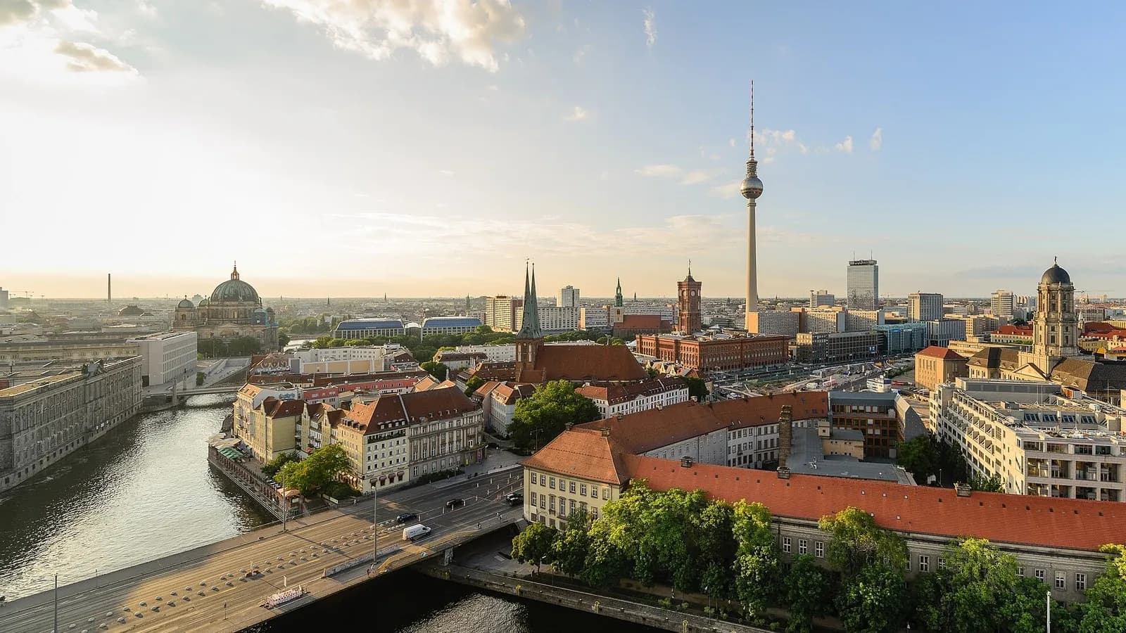 The Berlin skyline with the Fernsehturm and the River Spree in evening light, photographed in June 2023, a file photograph of the city where the commission was launched and not of the World Health Summit