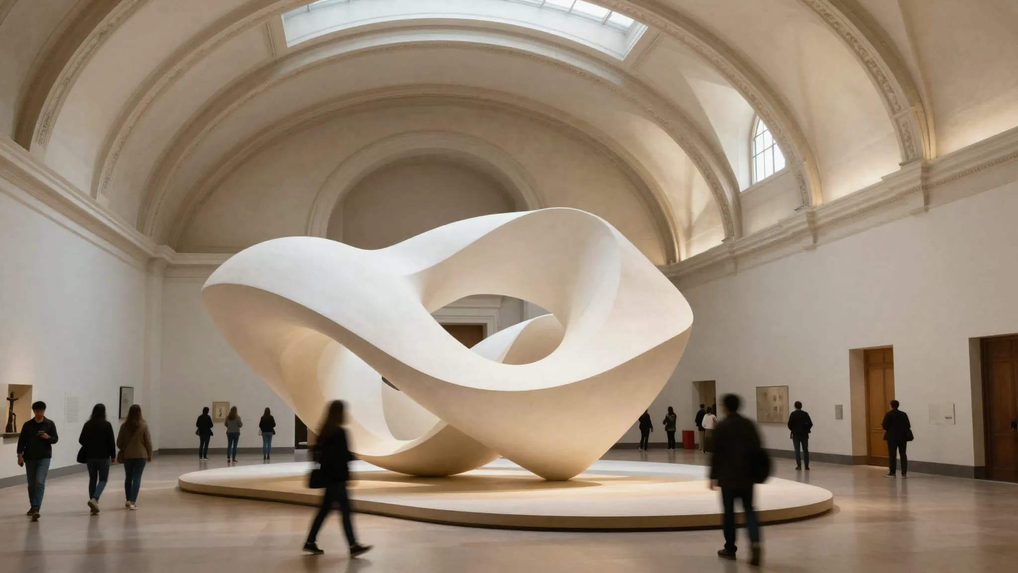 A sculptural installation in a grand museum hall
