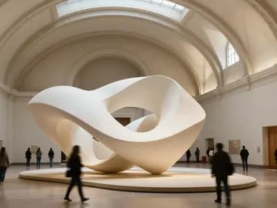A sculptural installation in a grand museum hall