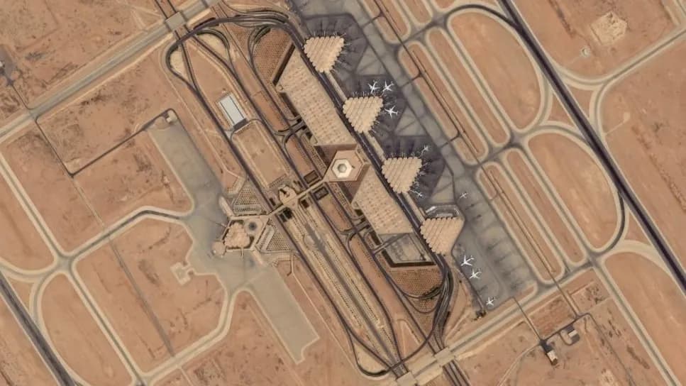 An orthorectified satellite image of King Khalid International Airport in Riyadh showing its terminals and runways, dated August 2006, a file image illustrative of the airport layout and not of the damage reported this week
