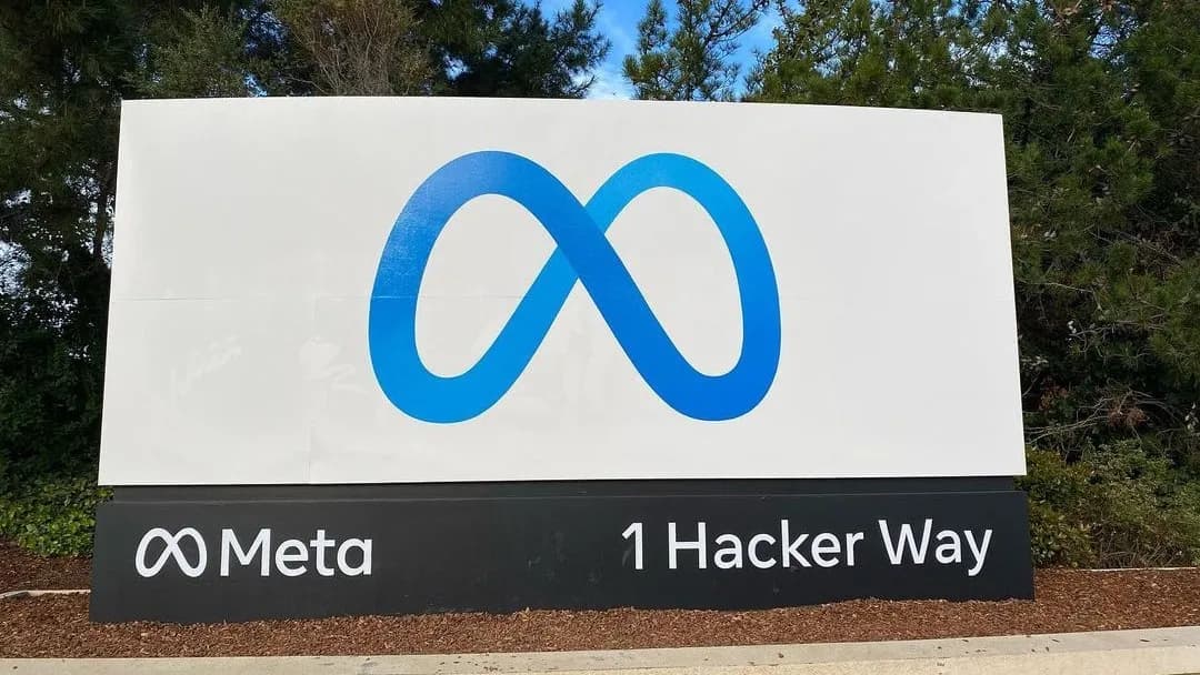 The white entrance sign with the blue Meta logo and the address 1 Hacker Way at Meta's headquarters complex in Menlo Park, California, photographed on 12 May 2022, a file photograph of the company's headquarters and not of New Mexico or the court