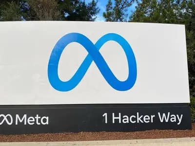 The white entrance sign with the blue Meta logo and the address 1 Hacker Way at Meta's headquarters complex in Menlo Park, California, photographed on 12 May 2022, a file photograph of the company's headquarters and not of New Mexico or the court
