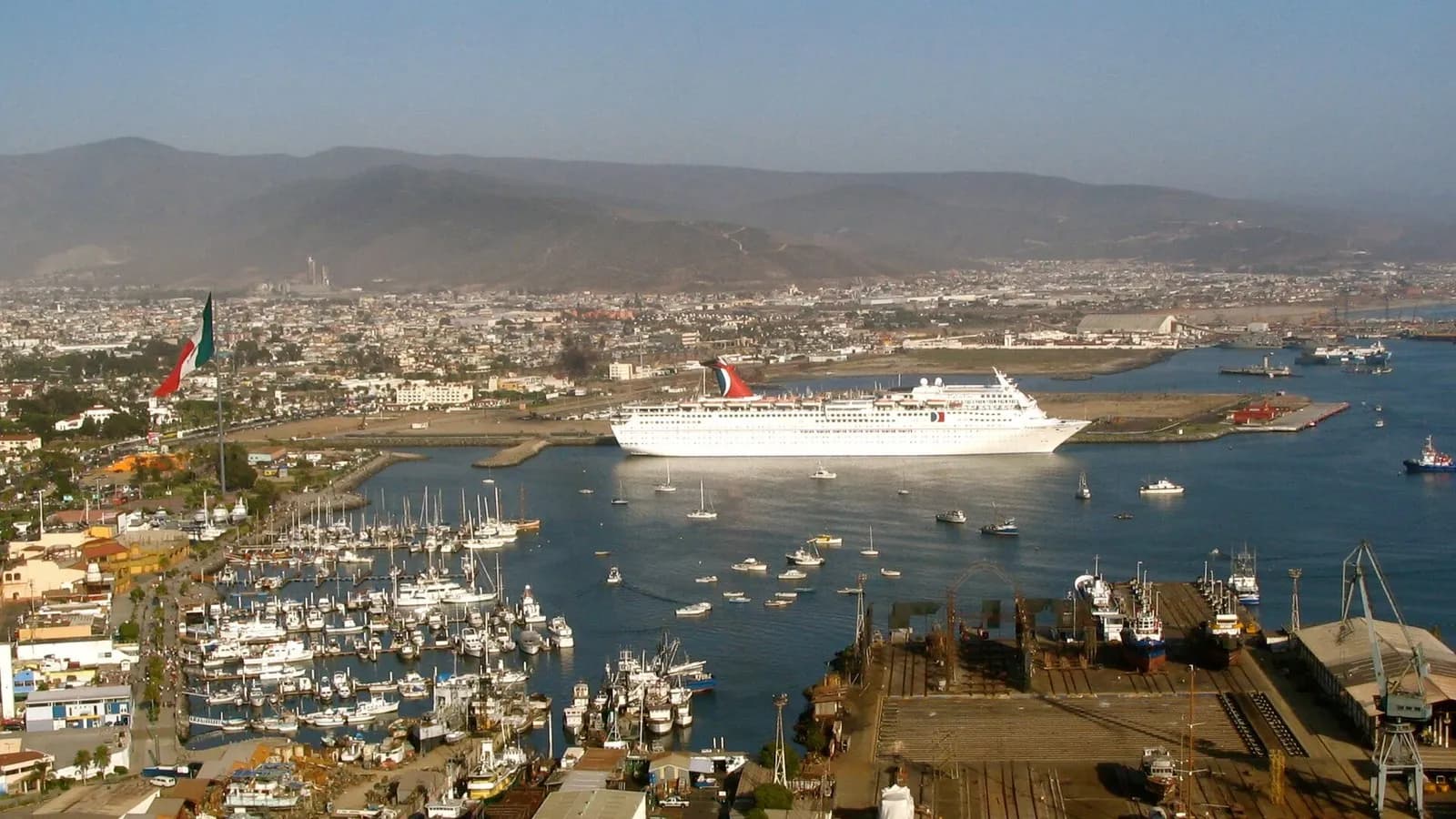 A view over the harbour and city of Ensenada, Baja California, with a cruise ship alongside the pier and mountains behind, photographed on 15 July 2006, a file photograph of the city and not of the case