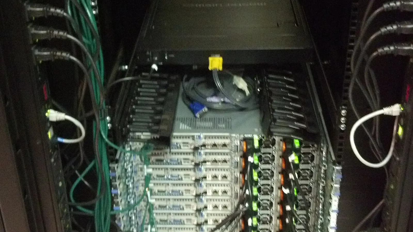 Racks of servers inside the Wikimedia Foundation data centre in San Francisco, photographed in June 2013, a file photograph illustrative of data centre hardware and not of Maia 300 or Microsoft's facilities