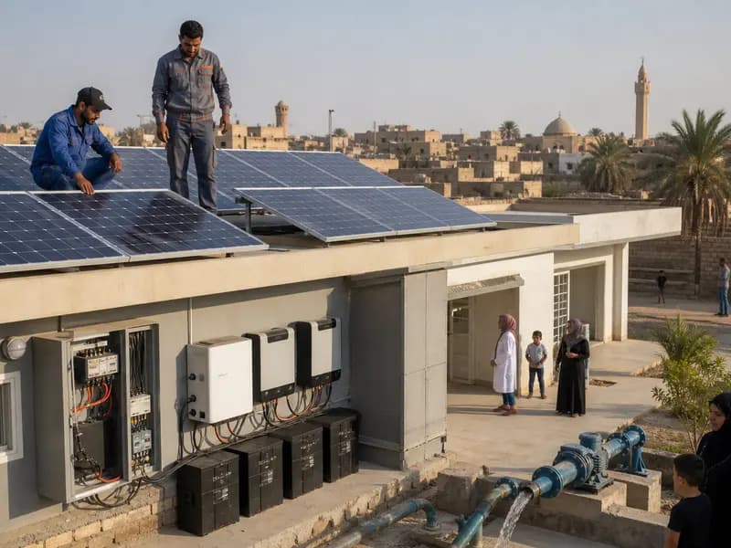 Solar panels supplying dependable electricity to essential community services in the Middle East