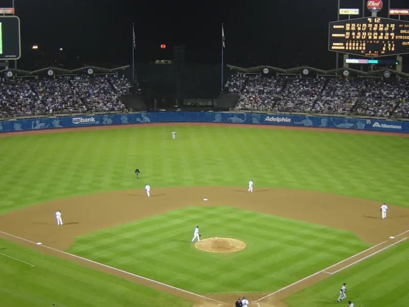 Dodger Stadium illuminated at night, illustrative of Major League Baseball postseason play and not a venue from this year's wild card round, photographed in September 2002