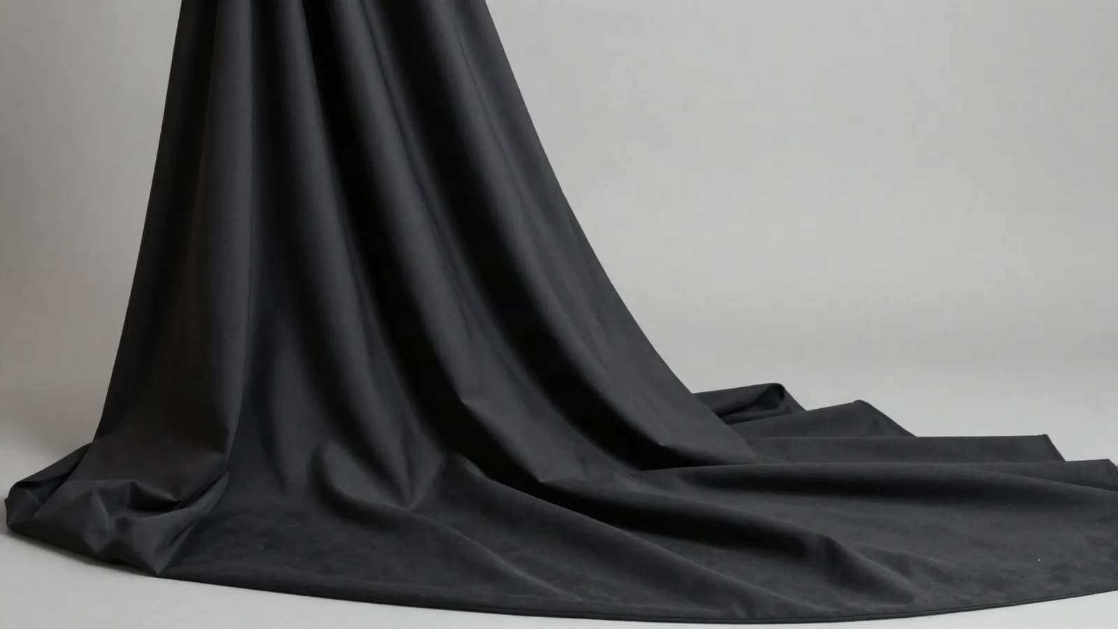 A sculptural drape of matte black fabric lit to show its texture