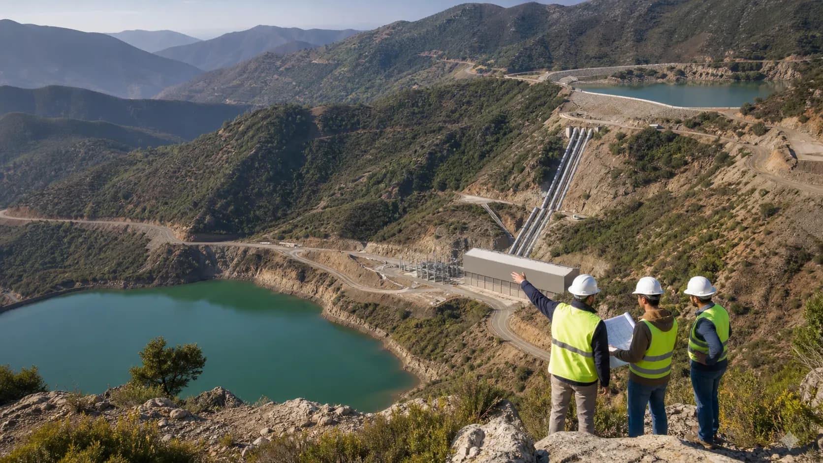 Mountain reservoirs and hydropower infrastructure representing Morocco's Ifahsa storage project