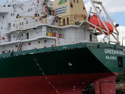 A bulk carrier moored in the port of Varna, Bulgaria, on the Black Sea, in a photograph published in September 2022, a file photograph of merchant shipping on the Black Sea and not of any vessel attacked
