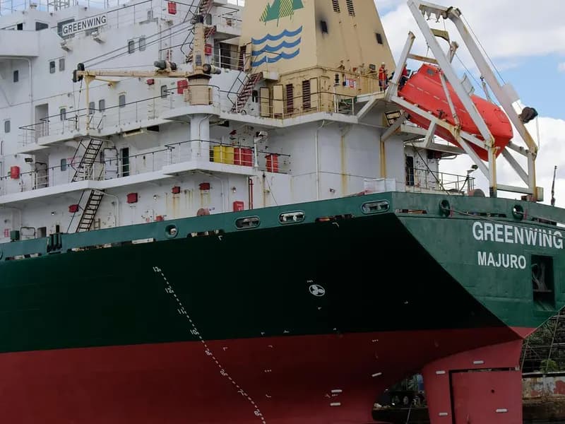 A bulk carrier moored in the port of Varna, Bulgaria, on the Black Sea, in a photograph published in September 2022, a file photograph of merchant shipping on the Black Sea and not of any vessel attacked