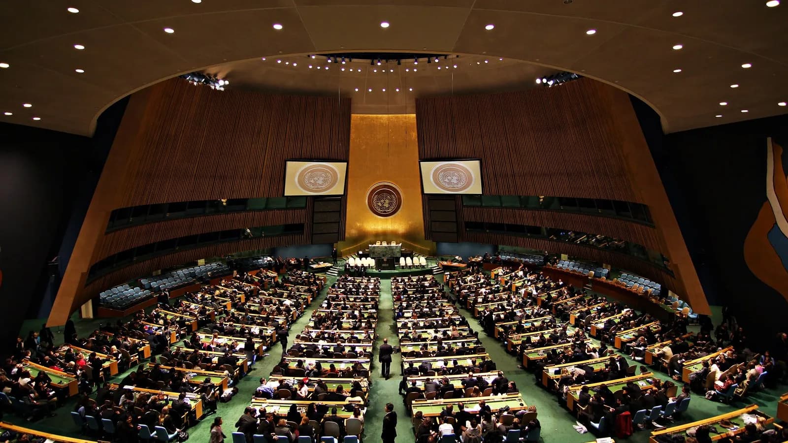 The United Nations General Assembly Hall in New York, where Netanyahu addressed a chamber that emptied within minutes, a file photo taken in April 2011