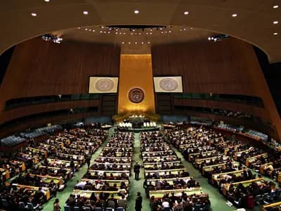 The United Nations General Assembly Hall in New York, where Netanyahu addressed a chamber that emptied within minutes, a file photo taken in April 2011