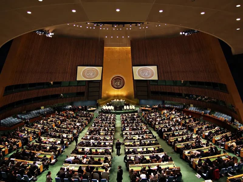 The United Nations General Assembly Hall in New York, where Netanyahu addressed a chamber that emptied within minutes, a file photo taken in April 2011