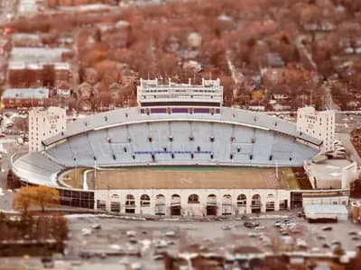 An aerial view of Northwestern University's Ryan Field in Evanston, photographed in February 2011 before the stadium was rebuilt, so it shows the old ground and not the new one