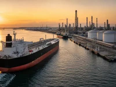 An oil tanker near refinery infrastructure as energy flows recover