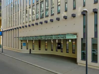The entrance to the OPEC headquarters in Vienna, photographed in October 2021 and not a picture of this weekend's meeting