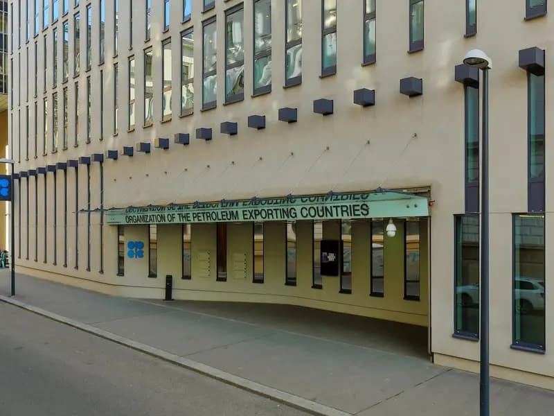 The entrance to the OPEC headquarters in Vienna, photographed in October 2021 and not a picture of this weekend's meeting
