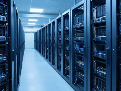 An aisle of GPU compute racks in a data hall