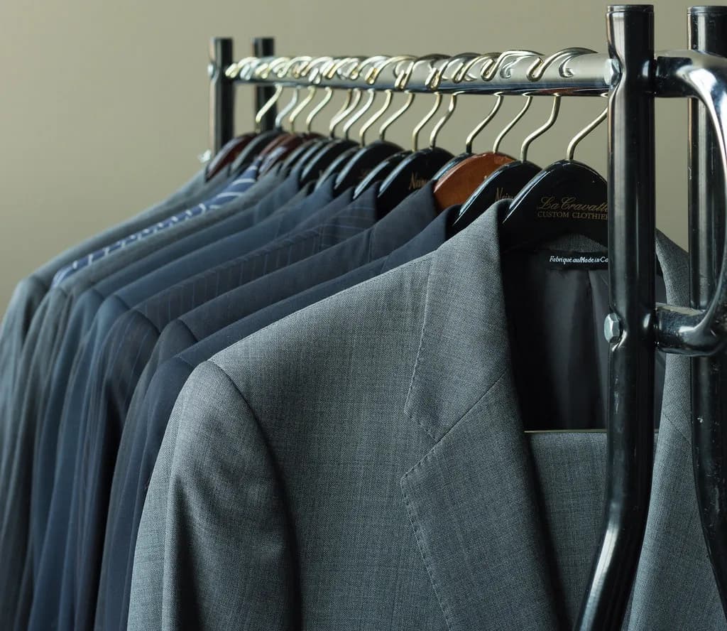 A tailored jacket shoulder and lapel in brown wool