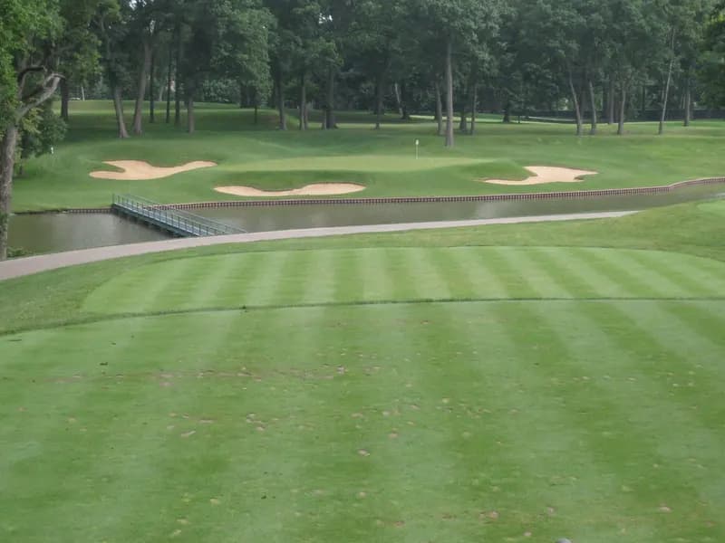 The 13th hole at Medinah Country Club outside Chicago, host venue of the 2026 Presidents Cup, photographed in July 2008