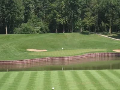 The 17th hole at Medinah Country Club outside Chicago, host venue of the 2026 Presidents Cup, photographed in July 2008