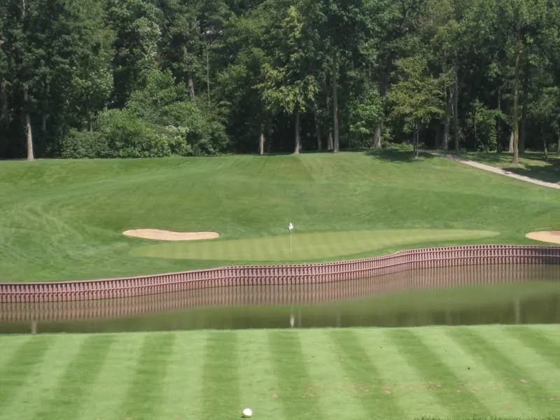 The 17th hole at Medinah Country Club outside Chicago, host venue of the 2026 Presidents Cup, photographed in July 2008