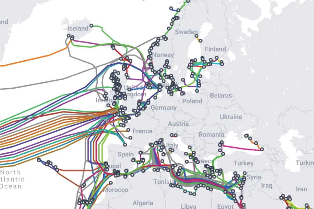 Fiber-optic infrastructure connecting a submarine cable landing station to Qatar's digital economy