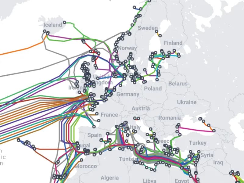 Fiber-optic infrastructure connecting a submarine cable landing station to Qatar's digital economy