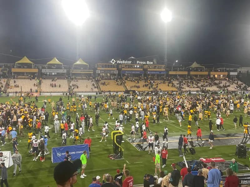 A floodlit American football stadium during a night game, illustrative of the sport and not the Rams-Giants fixture itself, photographed in October 2024